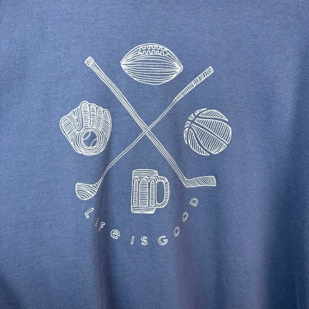 Life is Good Sports Addict Crusher T-Shirt Blue Graphic Tee Cotton Summer NEW XL - Picture 4 of 12